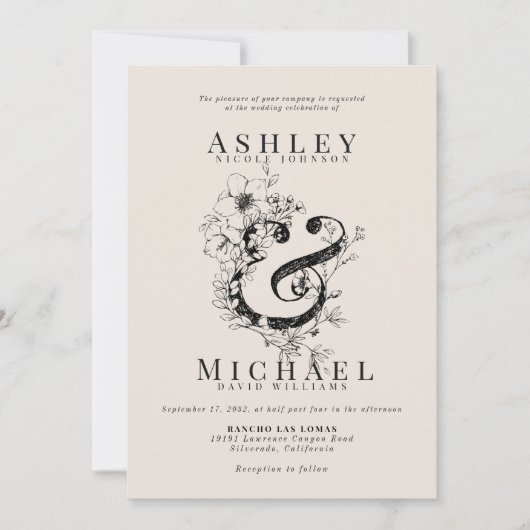 FLORAL AMPERSAND Hand getrokken Blush bruiloft Kaart (Voorkant)