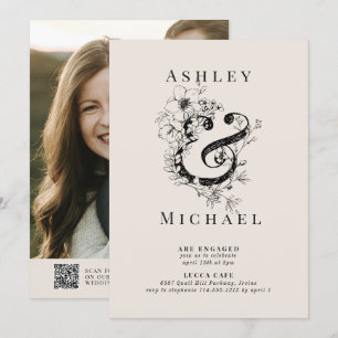 Floral Ampersand QR Code Blush Foto Verloving Kaart