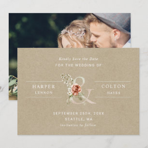 Floral Ampersand Rustic Kraft Wedding Foto Save The Date