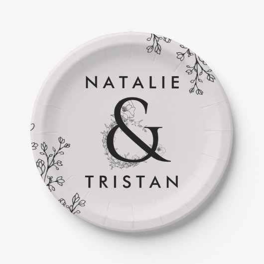 Floral Ampersand Wedding Cake Papieren Bordje (Voorkant)