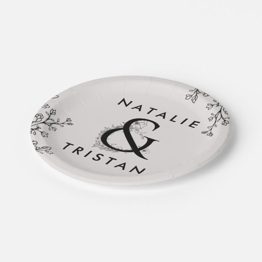 Floral Ampersand Wedding Cake Papieren Bordje (Gekanteld)