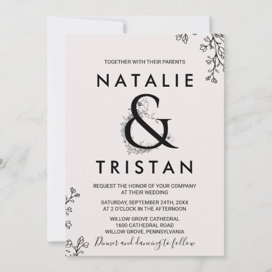 Floral Ampersand Wedding Kaart (Voorkant)