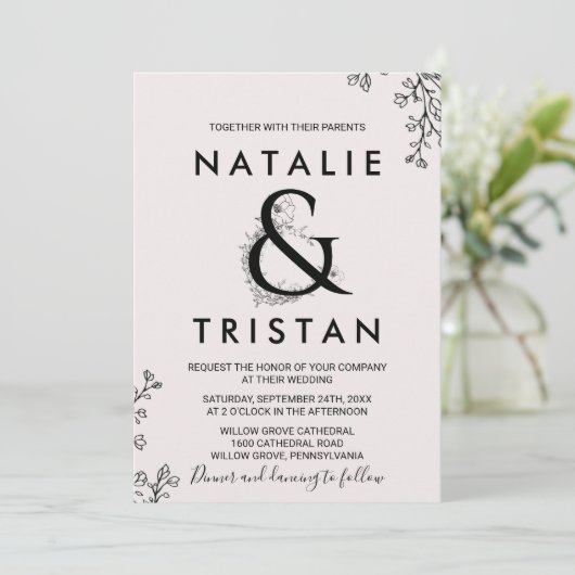 Floral Ampersand Wedding Kaart (Staand voorkant)