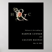 Floral Ampersand Wedding Welcome Black Sign Poster (Voorkant)