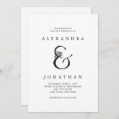 Floral Ampersand | Zwarte en witte bruiloft Kaart (Voorkant / Achterkant)