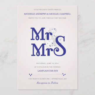 Floral Amperstand Wedding Invitation in Navy Kaart