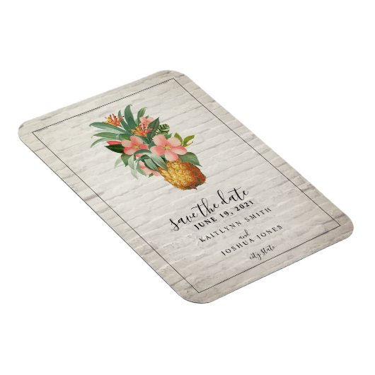 Floral ananas baksteen bruiloft Save the date Magneet (Rechterzijde)