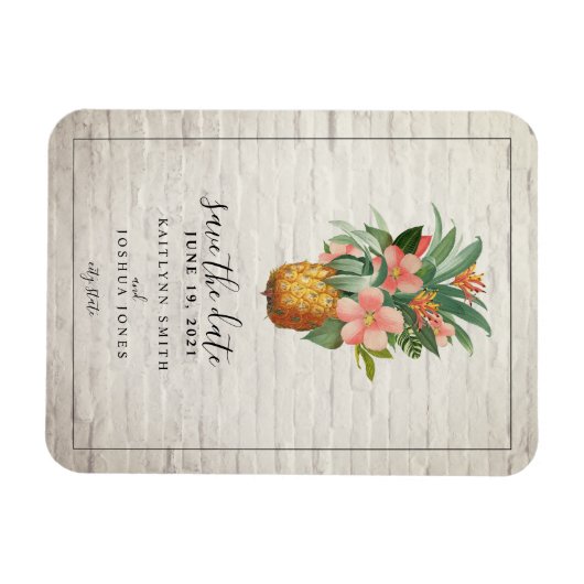 Floral ananas baksteen bruiloft Save the date Magneet (Horizontaal)