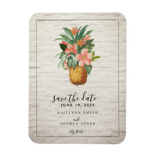 Floral ananas baksteen bruiloft Save the date Magneet