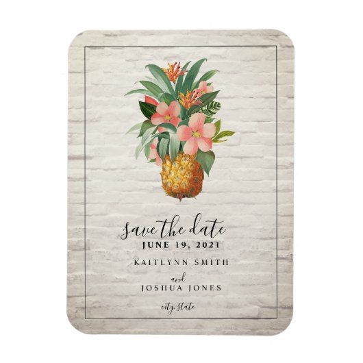 Floral ananas baksteen bruiloft Save the date Magneet (Verticaal)