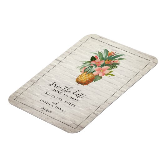 Floral ananas baksteen bruiloft Save the date Magneet (Linkerzijde)