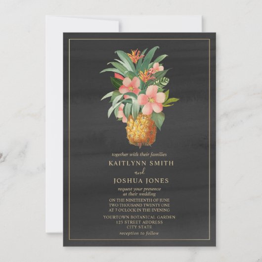 Floral ananas grijs tropische bruiloft kaart (Voorkant)