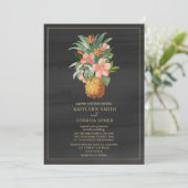 Floral ananas grijs tropische bruiloft kaart (Staand voorkant)