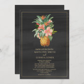 Floral ananas grijs tropische bruiloft kaart (Voorkant / Achterkant)