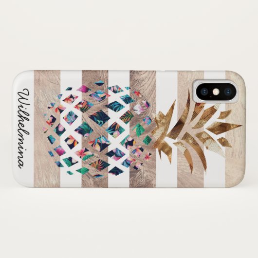 Floral ananas monogram Case-Mate iPhone case (Achterkant (horizontaal))
