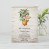 Floral ananas witte baksteen tropische bruiloft kaart (Staand voorkant)