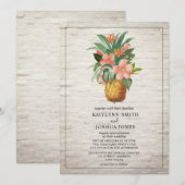 Floral ananas witte baksteen tropische bruiloft kaart (Voorkant / Achterkant)