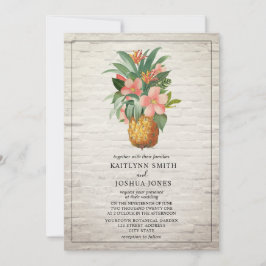 Floral ananas witte baksteen tropische bruiloft kaart