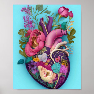 Floral Anatomy Heart Art Illustratie Poster
