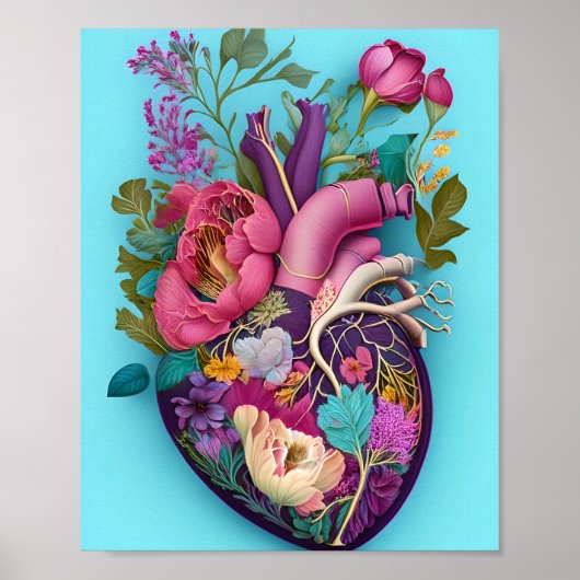 Floral Anatomy Heart Art Illustratie Poster (Voorkant)