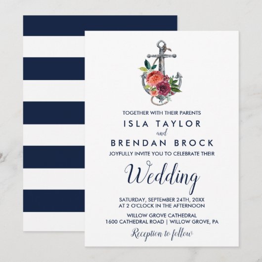 Floral Anchor | Autumn Wedding Kaart (Voorkant / Achterkant)