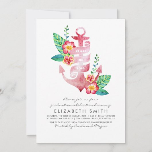 Floral Anchor - Beach Nautical Afstuderen Kaart (Voorkant)