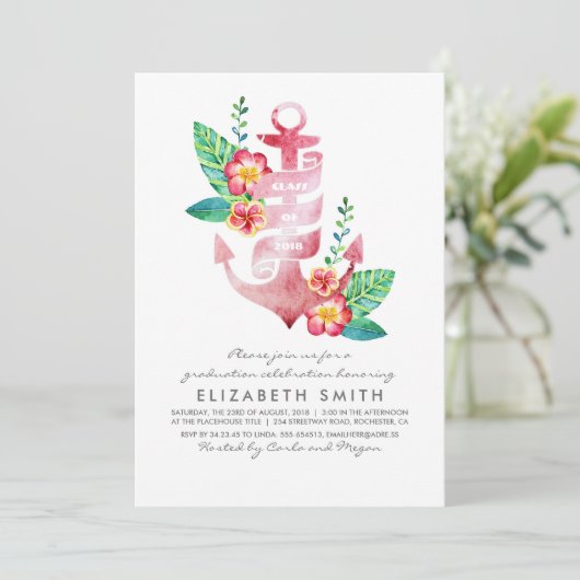 Floral Anchor - Beach Nautical Afstuderen Kaart (Staand voorkant)