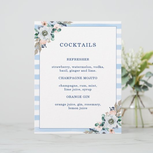 Floral Anchor Beach Wedding Cocktail Menu (Staand voorkant)