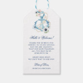 Floral Anchor Blue Stripes Beach Weddenschap Welko Cadeaulabel (Voorkant)