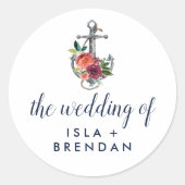 Floral Anchor herfst de bruiloft van de Envelopzeg Ronde Sticker (Voorkant)