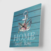 Floral Anchor,Hout,Home Sweet Home Vierkante Klok (Hoek)