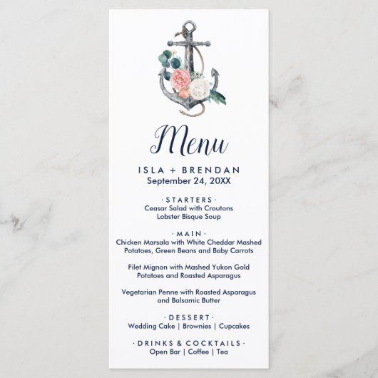Floral Anchor | Kaart menu Menu zomeravondeten (Voorkant)