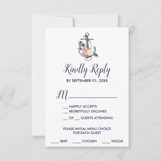Floral Anchor | Keuze uit het zomermenu RSVP-kaart RSVP Kaartje (Voorkant)