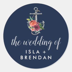 Floral Anchor najaar huwelijk Ronde Sticker