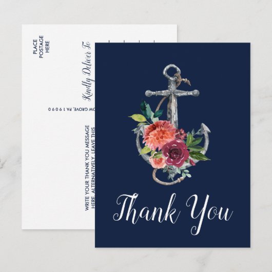 Floral Anchor | Najaar najaar van de marine Briefkaart (Voorkant / Achterkant)
