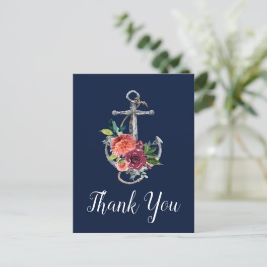Floral Anchor | Najaar najaar van de marine Briefkaart (Staand voorkant)