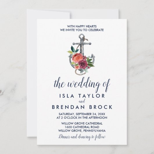 Floral Anchor | Najaar van de bruiloft van Kaart (Voorkant)