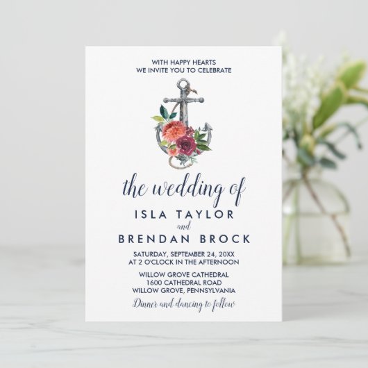 Floral Anchor | Najaar van de bruiloft van Kaart (Staand voorkant)