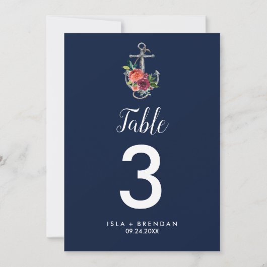 Floral Anchor | Najaars 5x7"-tabelnummer bij de ma Kaart (Voorkant)