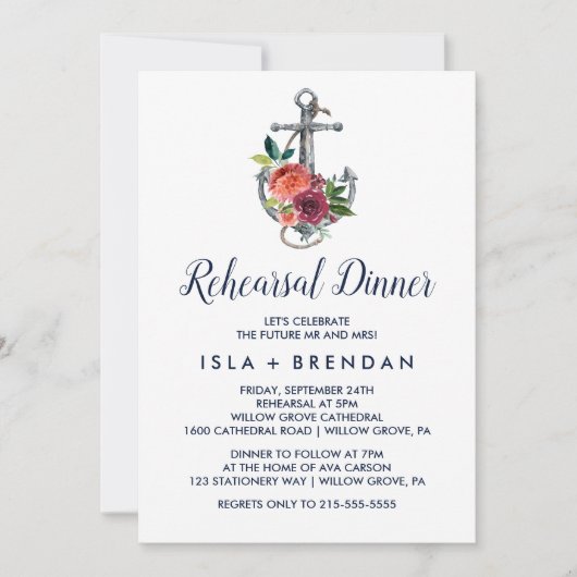 Floral Anchor | Najaarsrepetitie voor het avondete Kaart (Voorkant)