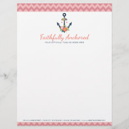 Floral Anchor Nautical Faith Navy & Coral Chevron Briefhoofd Ontwerp
