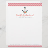 Floral Anchor Nautical Faith Navy & Coral Chevron Briefhoofd Ontwerp (Voorkant / Achterkant)