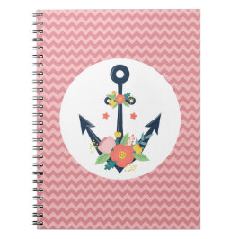 Floral Anchor Nautical Faith Navy & Coral Chevron Notitieboek