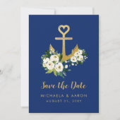 Floral Anchor Navy Nautical Save the Date Kaart (Voorkant)