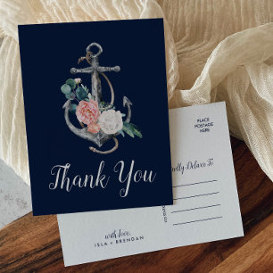 Floral Anchor Navy Summer bedankt Briefkaart