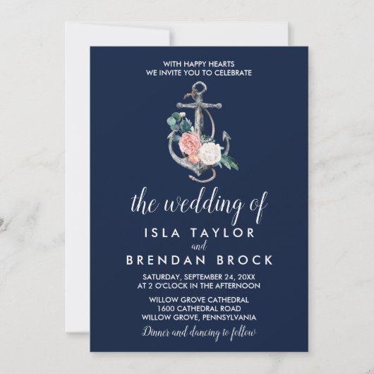 Floral Anchor | Navy Summer The Wedding of Kaart (Voorkant)