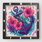 Floral Anchor Tropical Vibes Vierkante Klok (Voorkant)
