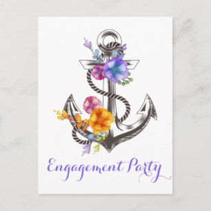 Floral Anchor Wedding Nautical Engagement Party Briefkaart