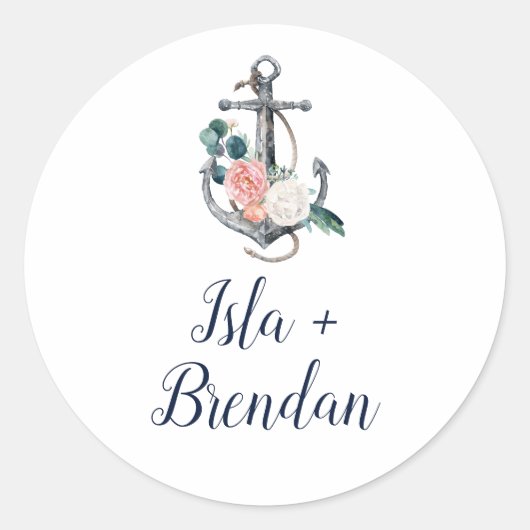 Floral Anchor | Zitplaatsen voor zomerweddenschapp Ronde Sticker (Voorkant)