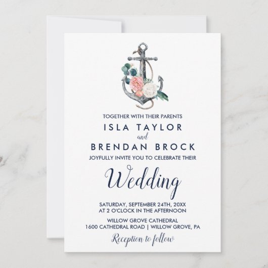 Floral Anchor | Zomerbruiloft Kaart (Voorkant)